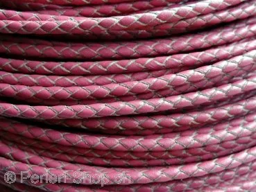 Lederband soft (Bolo) geflochten, ab Spule, Farbe: rosa, Grösse: ±3mm, Menge: 10 cm