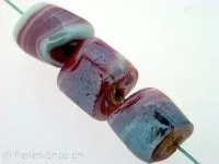 Glasperlen mit verzierung, zylinder, rot, ±16mm, 2 Stk.