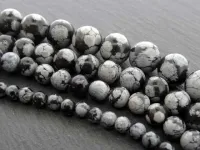 Snowflake Obsidian, Halbedelstein, Farbe: grau, Grösse: ±8mm, Menge: 1 strang ±40cm (±48 Stk.)