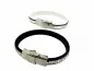 Preview: Bracelet imitation daim avec strass et chaîne, Couleur: noir, Taille: ±8x3 mm, Quantite: 10 cm