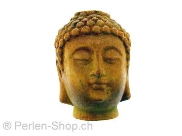 Buddha Pendetif bois, Couleur: brun, Taille: ±34x28mm, Quantite: 1 piece