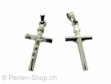 Pendentif en acier inoxydable croix, Couleur: Platinum, Taille: ± 33x14mm, Quantite: 1 piece
