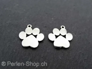 Stainless Steel dog paws, Color: Platinum, Size: ±15x1mm, Qty: 1 pc.