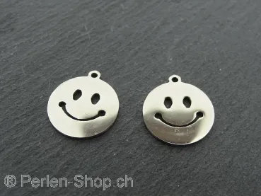 Stainless Steel Smiley, Color: Platinum, Size: ±15x1mm, Qty: 1 pc.