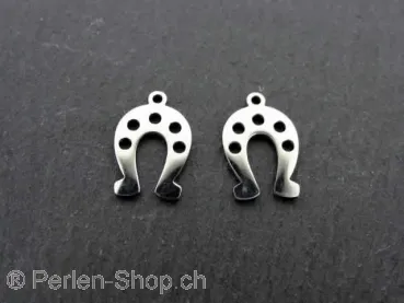 Stainless Steel horseshoe, Color: Platinum, Size: ±17x11x1mm, Qty: 1 pc.