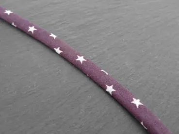 Double-folded ribbon with star pattern, color: violet, Size: ±6mm, Qty: 1 meter
