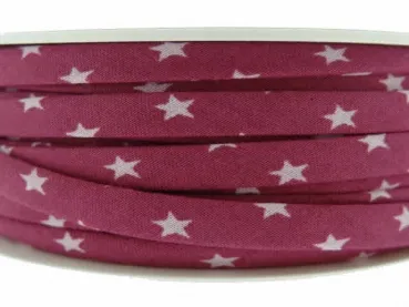 Double-folded ribbon with star pattern, color: pink, Size: ±6mm, Qty: 1 meter
