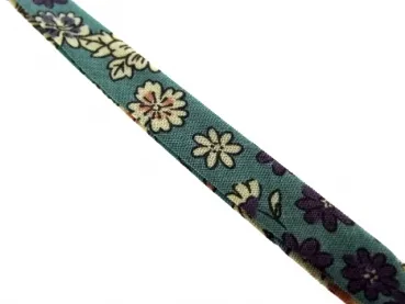 Ruban double plié avec motif, couleur: turquoise/multi, Quantité: 1 mètre