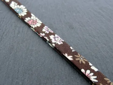 Double-folded ribbon with pattern, color: brown/multi, quantity: 1 meter