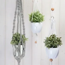 Hoooked Zpagetti Macramé Hanging Basket Gravel Grey, Color: grey, Quantity: 1 piece.