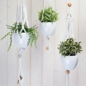 Hoooked Zpagetti Macramé Hanging Basket Cotton White, Color: white, Quantity: 1 piece.