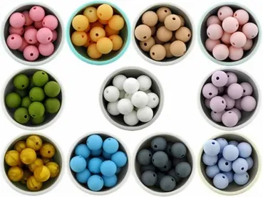 Silikonperlen rund , Farbe: diverse, Grösse: ±12mm, Menge: 4 Stk.