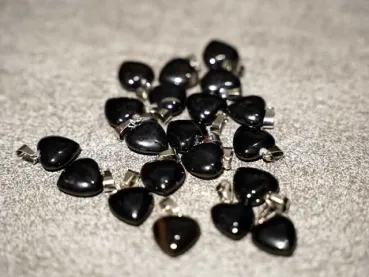 Blackstone Heart Pendant, Semi-Precious Stone, Color: black, Size: ±16mm, Qty: 1 pc