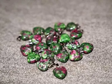 Ruby Zoisite Heart Pendant, Semi-Precious Stone, Color: multi, Size: ±16mm, Qty: 1 pc