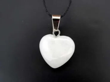 White Jade Heart Pendant, Semi-Precious Stone, Color: white, Size: ±16mm, Qty: 1 pc
