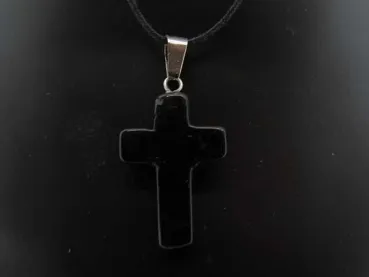 Blackstone Cross Pendant, Semi-Precious Stone, Color: black, Size: ±25x6mm, Qty: 1 pc