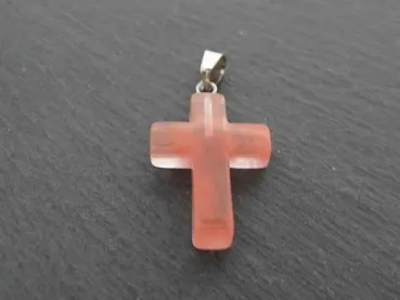 Cherry Quartz Cross Pendant, Semi-Precious Stone, Color: red, Size: ±25x6mm, Qty: 1 pc