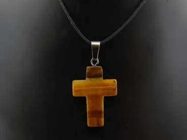 Tigereye Cross Pendant, Semi-Precious Stone, Color: brown, Size: ±25x6mm, Qty: 1 pc