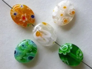 Jewelry Beads millifori flower oval, multicolor, 5 pc.