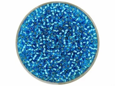 Rocailles, Couleur: l bleu avec argent, Taille: ±2mm, Quantite: 17 gr.