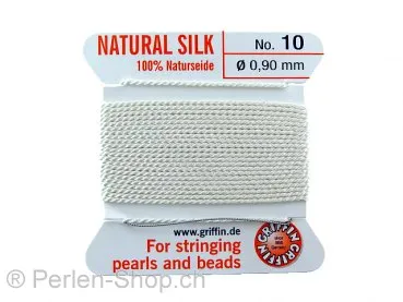 fil de soie avec aiguille, Couleur: blanc, Taille: 0.90mm - 2 meter, Quantite: 1 piece