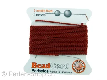 Bead Cord with needle, Color: granat, Size: 0.90mm - 2 meter, Qty: 1 pc.