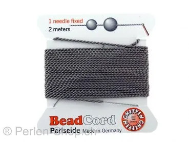 Bead Cord with needle, Color: grey, Size: 0.90mm - 2 meter, Qty: 1 pc.