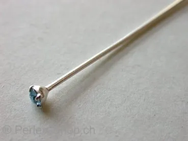 Swarovski Head Pin, aqumarine, 40mm, ster silver w rhinestone, 1