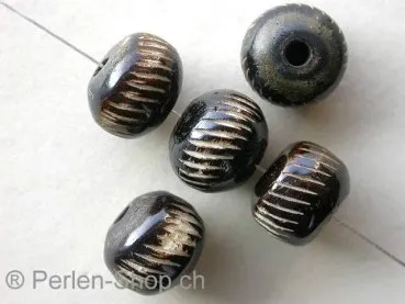 Bone Beads cylinder with motive, brown, ±12x14mm, 2 Pc.