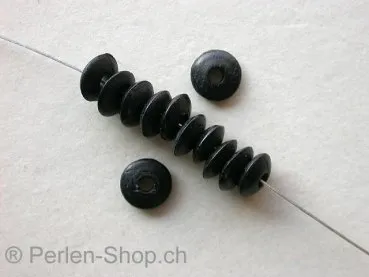 Heishi Knochenperlen linsen, schwarz, ±3x7mm, 10 Stk