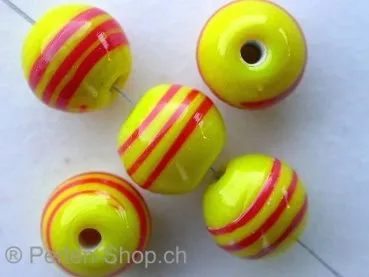 Round with decoration, yellow, 11mm, 10 pc.