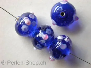Lampen-Perlen flower, blau mit weiss, ca. 17mm, 1 Stk.