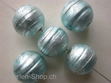 Venezianisch silver foiled glasperlen rund, blau, 13mm, 1 Stk.