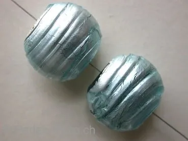 Venetian silv foil glasbeads round fl., blue, 20x22mm, 1 pc.