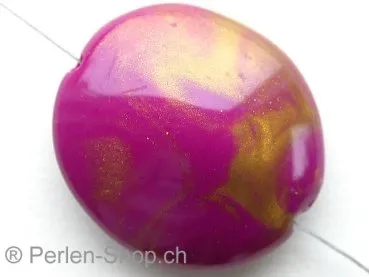 Kunststoffperle oval flach, violett/gold, ±32x29mm, 1 Stk.