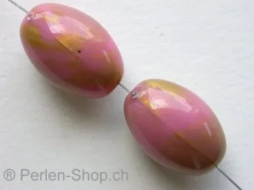 Kunststoffperle oval, rosa/gold, ±20x13mm, 2 Stk.
