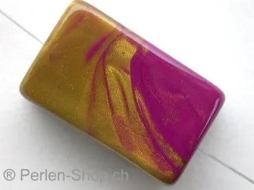 Plasticbeads rectangle, purple/gold, ±30x18mm, 1 pc.