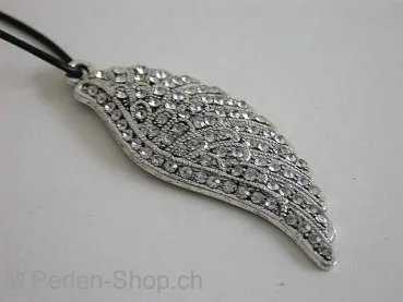 Wing with 85 rhinestones, ±51x19mm, antik silver color, 1pc.