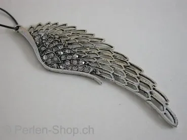 Wing with 30 rhinestones, ±106x38mm, antik silver color, 1pc.