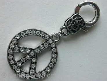 Pendant Peace with clasp, with 39 rhinestones, ±55mm, 1 pc.