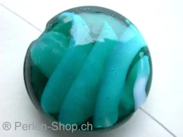 Glassbeads flat round, turquoise, ±29x13mm, 1 pc.