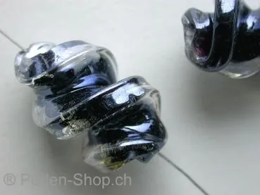 Glasperlen Wokkel, schwarz, ±26x15mm, 2 Stk.