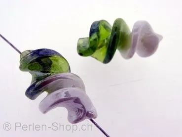 Glasperlen Wokkel, weiss/grün, ±26x15mm, 2 Stk.