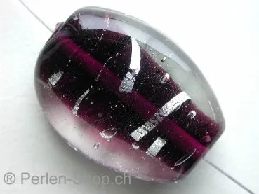 Glassbeads flat oval, purple, ±30x23x10mm, 1 pc.