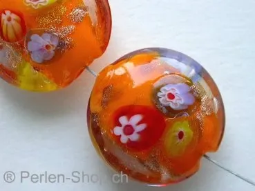 Millifori Glassbeads, flat round, orange, ±20mm, 2 pc.