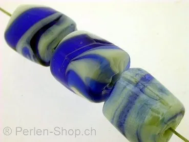 Glassbeads with decoration, cylinder, blue, ±16mm, 2 pc.