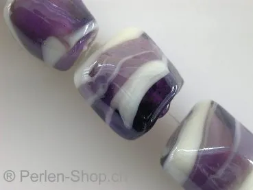 Glassbeads with decoration, cylinder, lilac, ±16mm, 2 pc.