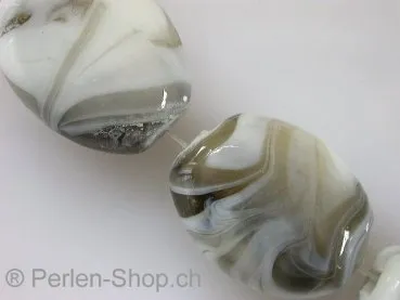 Glasperlen mit verzierung, oval flach, grau, ±21x18mm, 2 Stk.