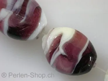 Glassbeads with decoration, flat oval, purple, ±21x18mm, 2 pc.