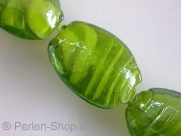Glassbeads with decoration, flat oval, green, ±24mm, 2 pc.
